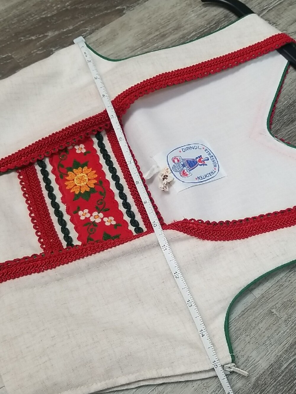 Vintage Dirndl with Red, Orange, Green & White Embroidered Trim - Picture 2 of 8